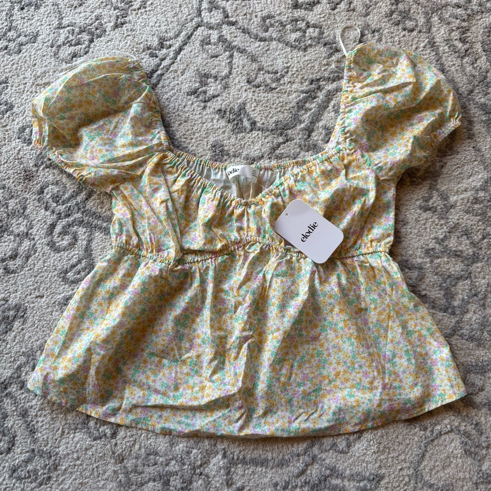Chicwish Floral Puff Sleeve Top - Yellow